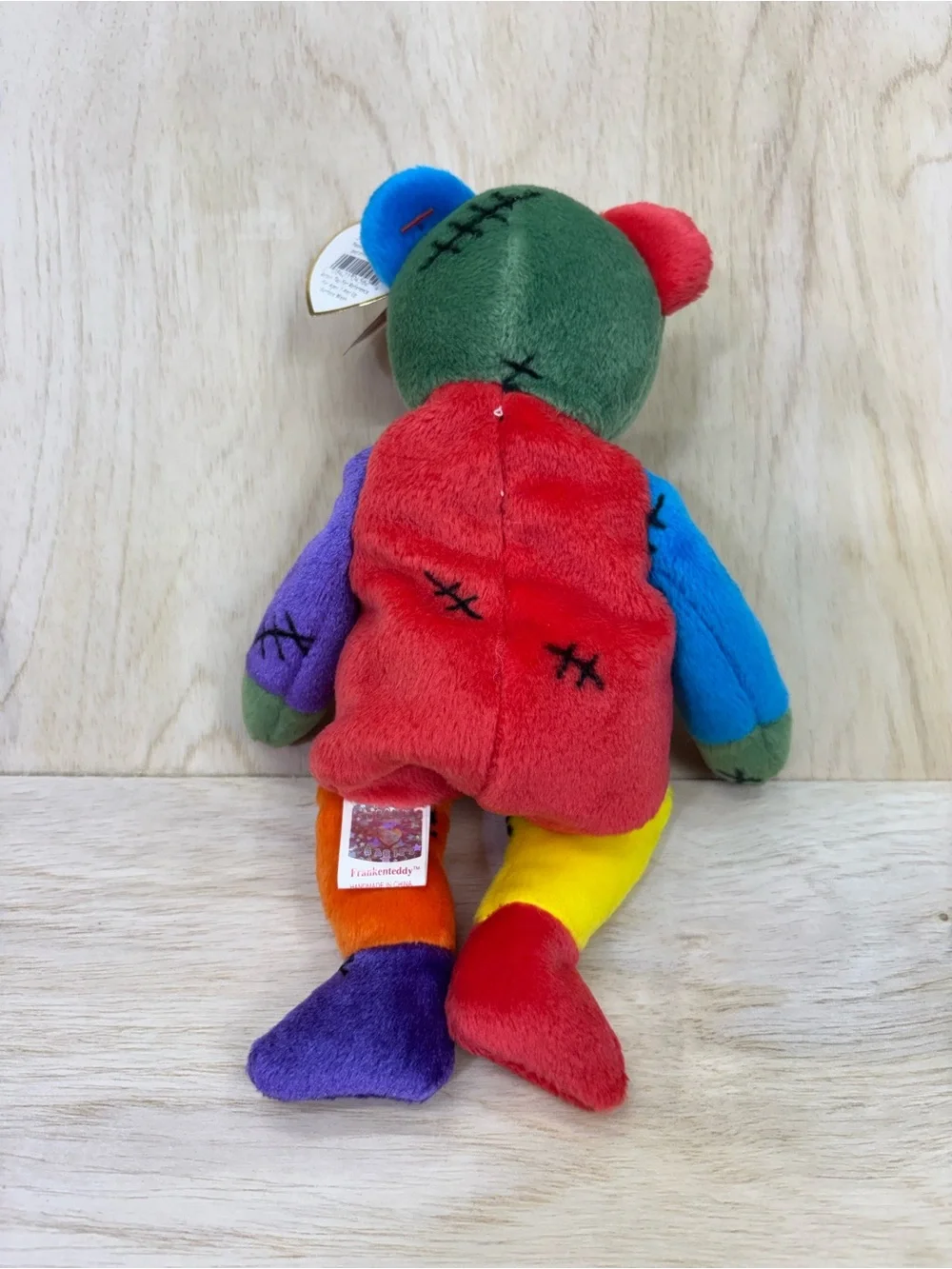 Ty Patchwork Rainbow Bear Plush - Green Red Blue Purple Yellow Orange